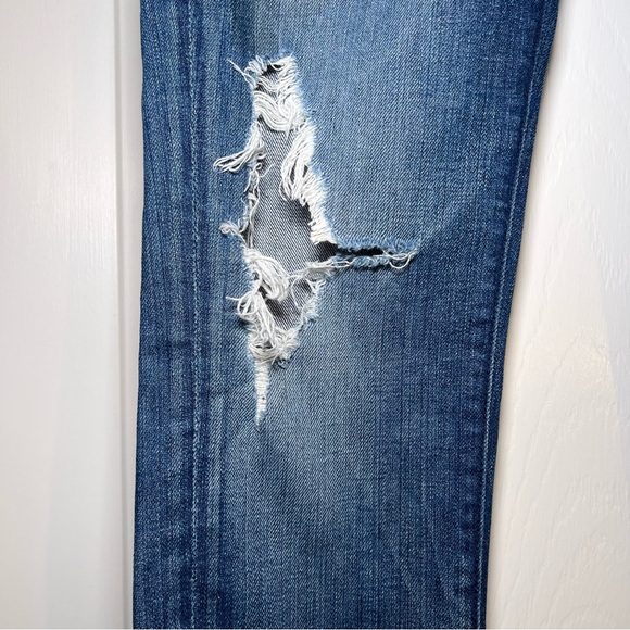 7 For All Mankind Roxanne Cropped Raw Hem Low Rise Jeans Distressed - Picture 6 of 10